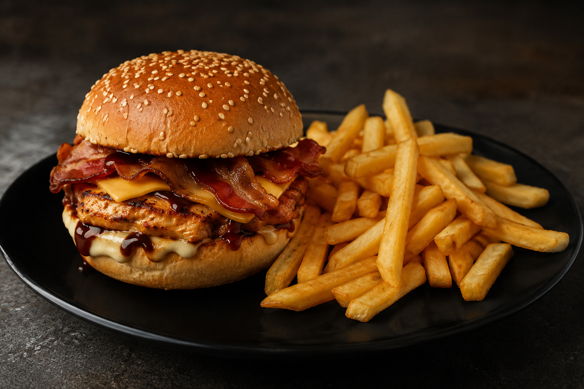 BBQ Bacon Chicken Burger & Chips